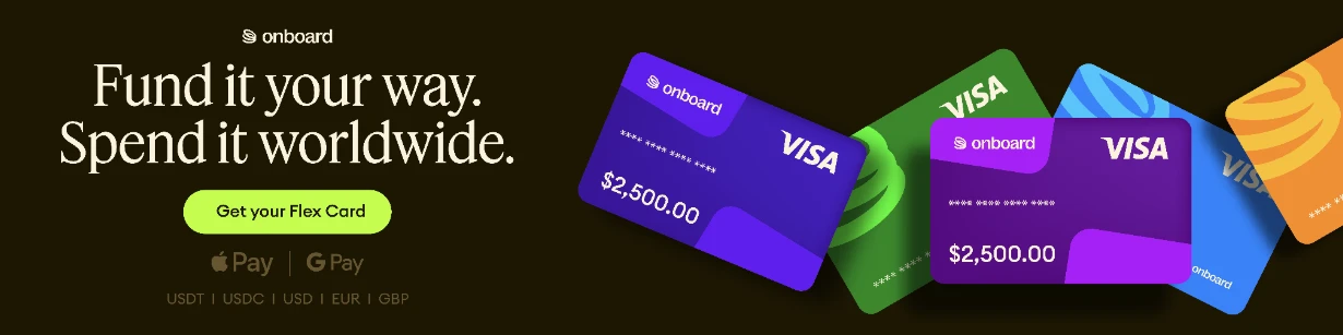 Onboard Flex Card: fund it your way, spend it worldwide. A virtual Visa card that works with Apple Pay and Google Pay